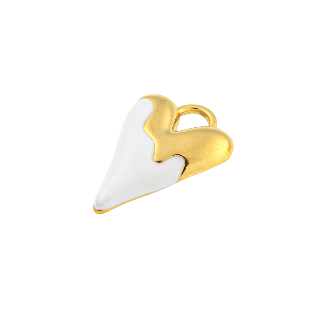 Gold White and Gold Heart Charm