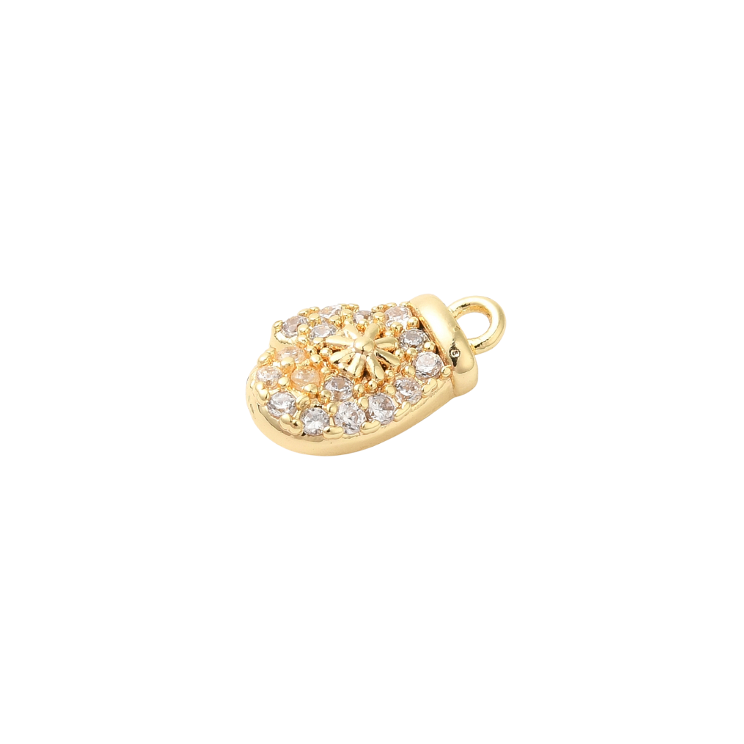 Gold Cubic Zirconia Snowflake Mitten Charm