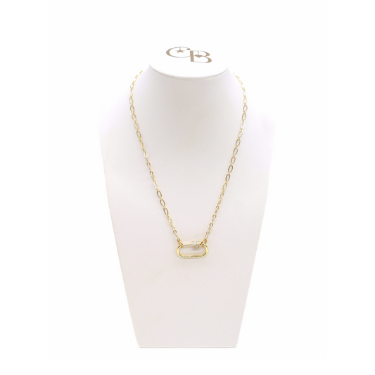 Front view of the Gold Christie Necklace with Large Gabi Carabiner on CB Bust