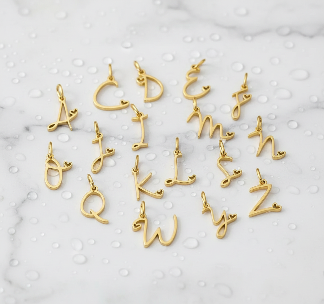 Gold Cursive Initial Letter | Waterproof Stainless Steel Charm
