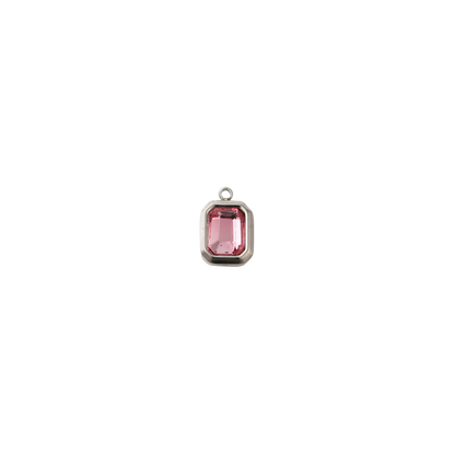 Silver Rectangle Flamingo Pink Charm - Waterproof Stainless Steel
