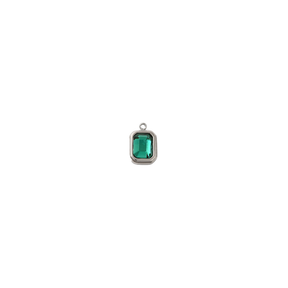 Silver Rectangle Emerald Green Gemstone Charm - Waterproof Stainless Steel