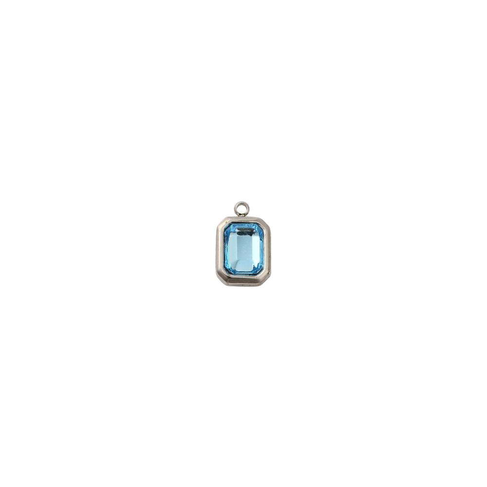 Silver Rectangle Aqua Blue Gemstone Charm - Waterproof Stainless Steel