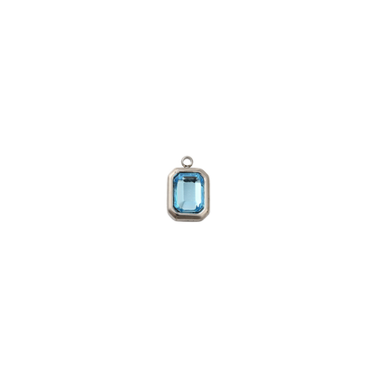 Silver Rectangle Aqua Blue Gemstone Charm - Waterproof Stainless Steel