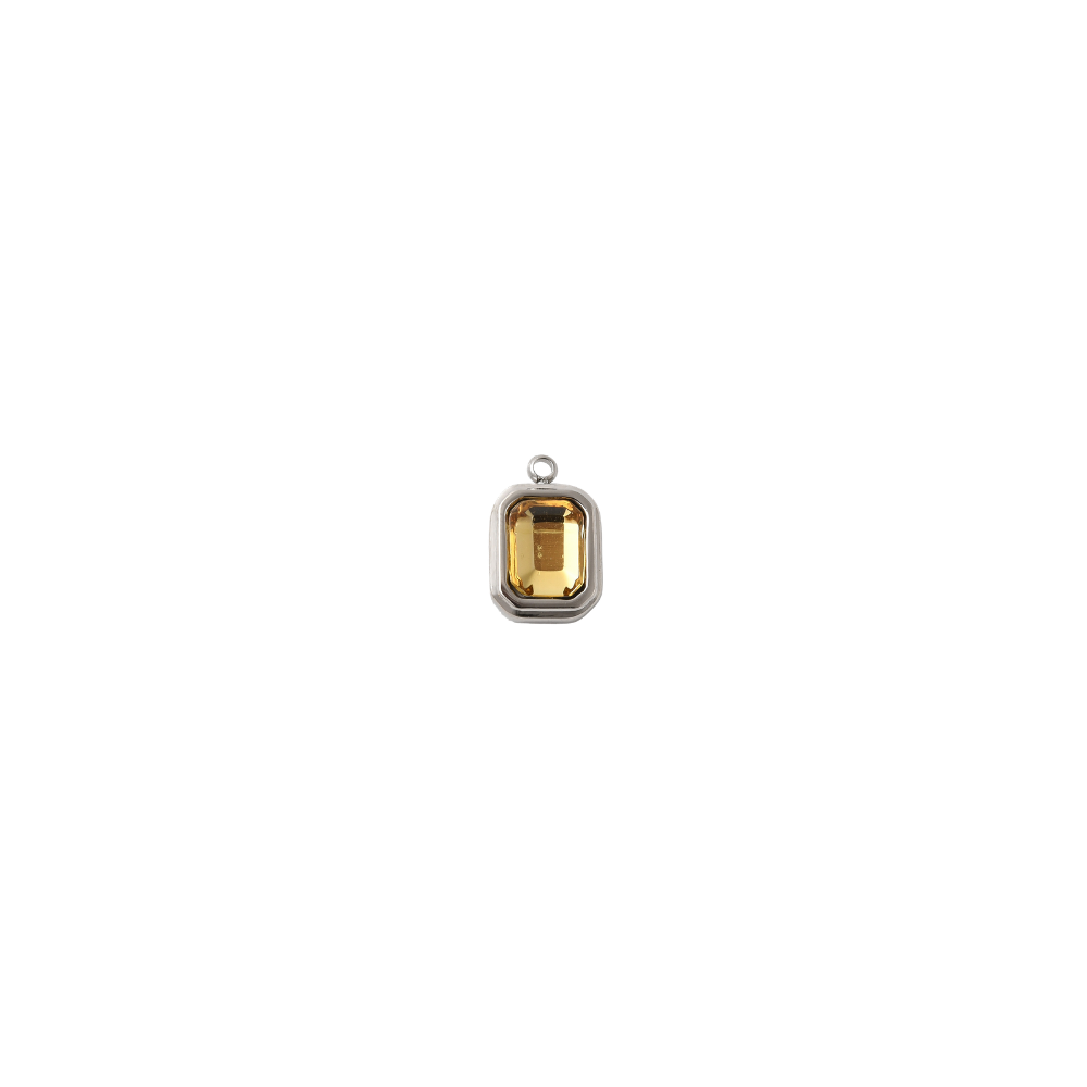 Silver Rectangle Topaz Gemstone Charm - Waterproof Stainless Steel