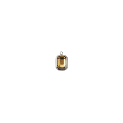 Silver Rectangle Topaz Gemstone Charm - Waterproof Stainless Steel
