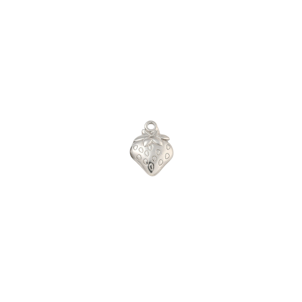 Silver Fresh Picked Strawberry Charm - Waterproof Stainless Steel