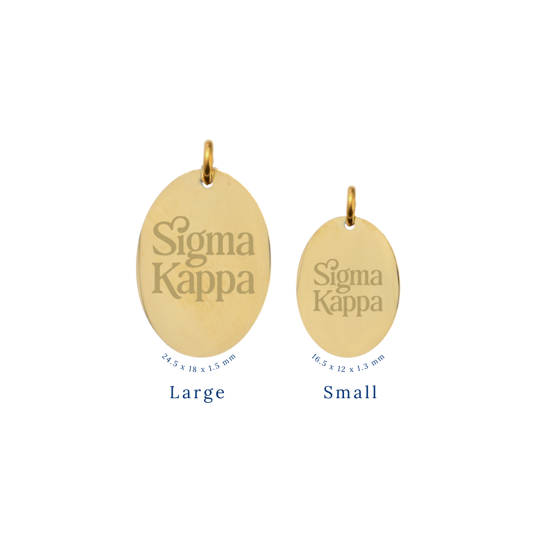 Sigma Kappa Small Gold Oval Sorority Charm - New Stacked Logo | Waterproof, Hypoallergenic & Tarnish Resistant