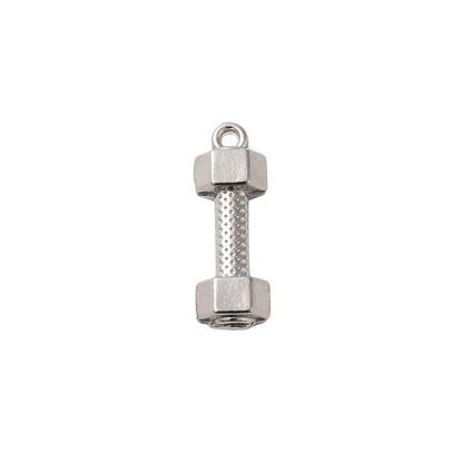Front view of the Silver "Work it Out" Dumbbell Charm