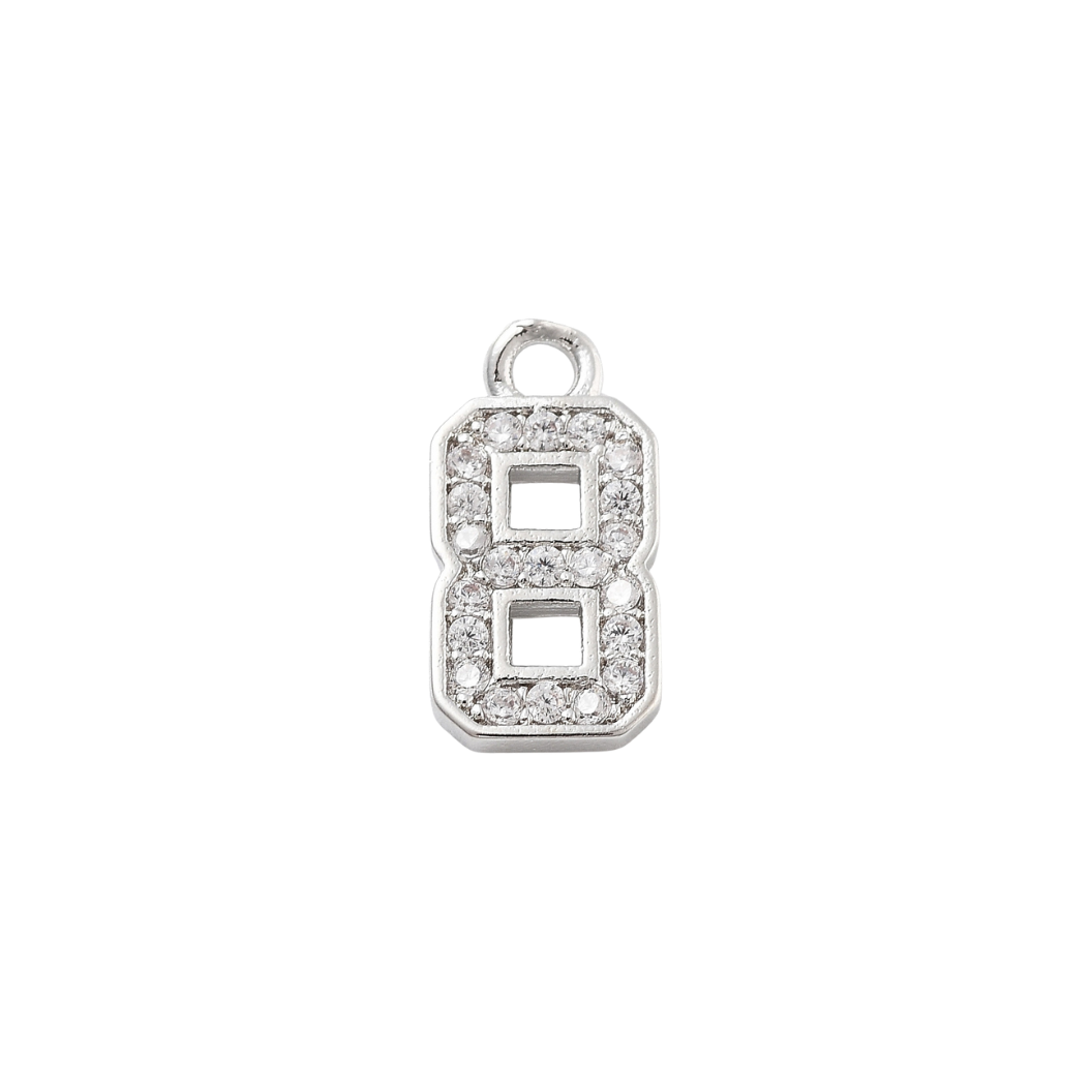 Front view of the Silver Pave Number Charm | Number Charm | Eight