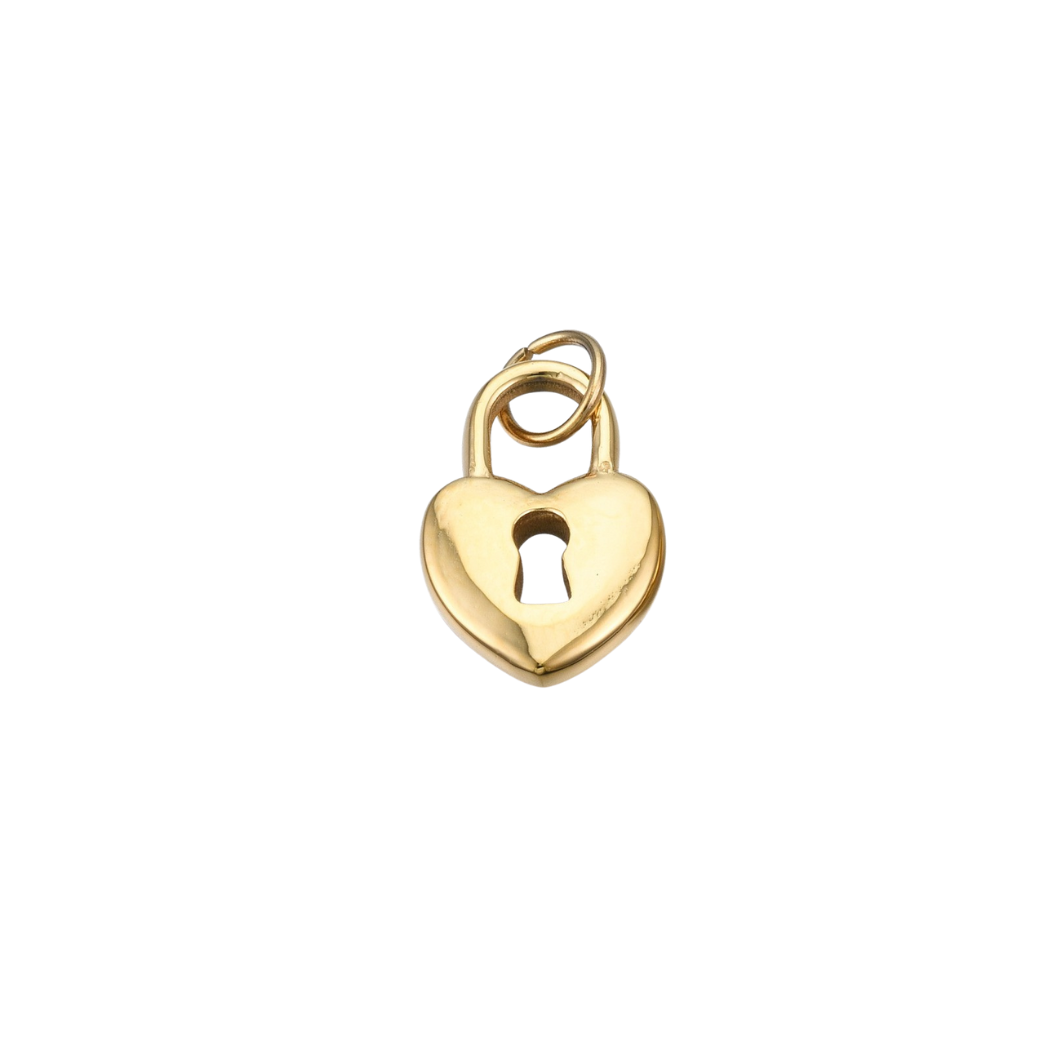 Gold heart-shaped keyhole pendant on a white background
