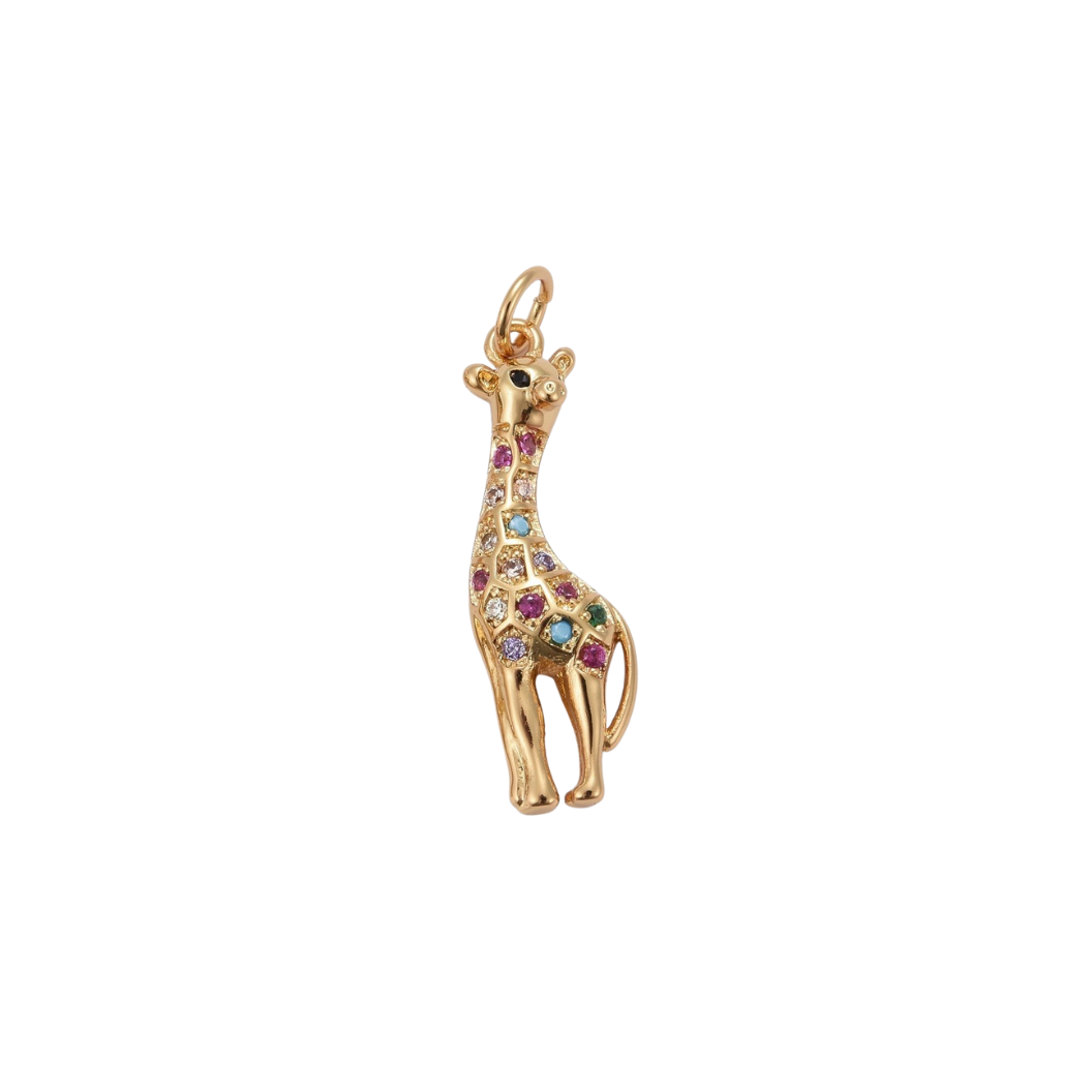 Gold Safari Giraffe with Colorful Cubic Zirconia Charm