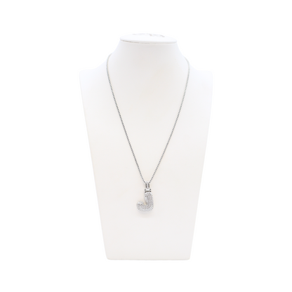 Front view of the Silver Rhinestone Bubble Letter Necklace | Letter J