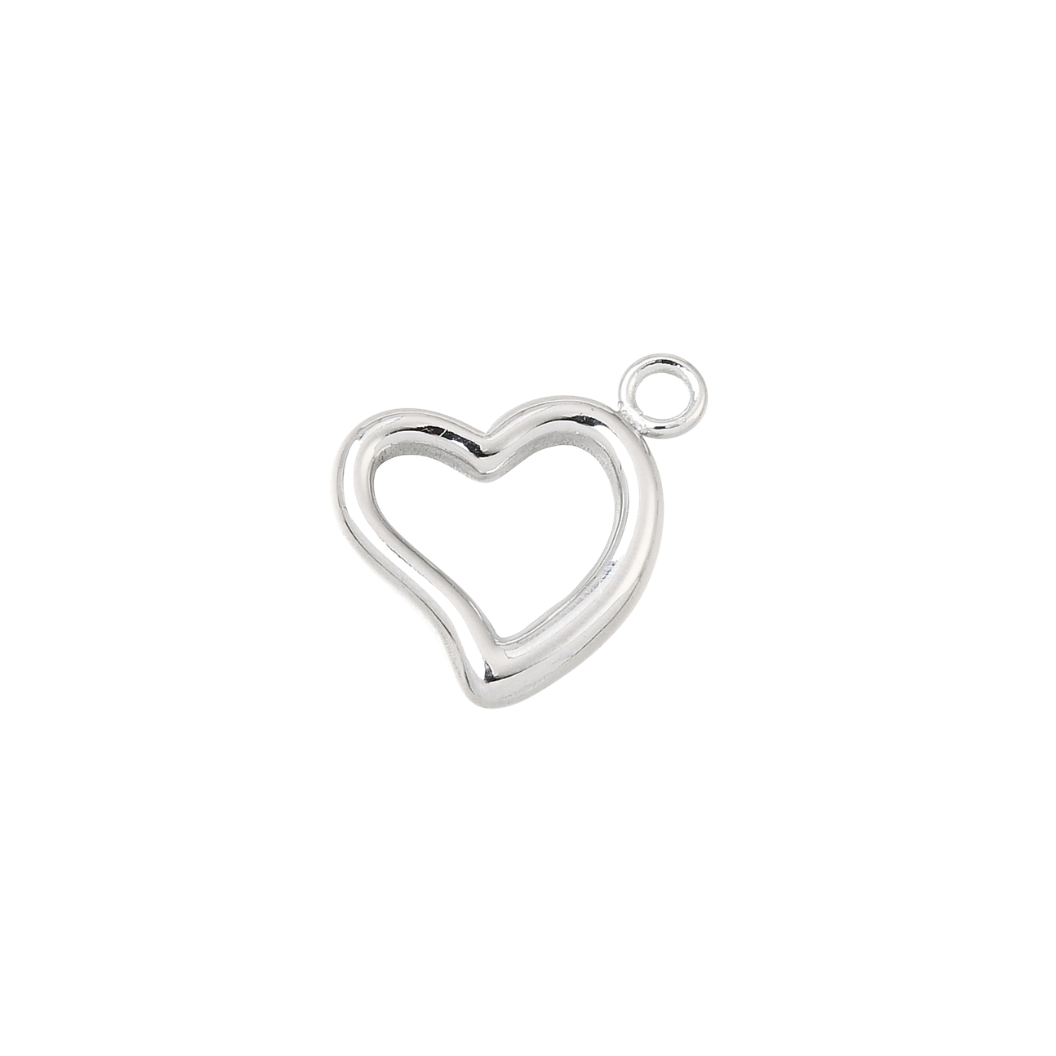 Silver Outline Heart Charm - Waterproof Stainless Steel