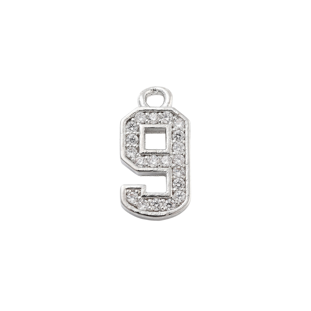 Front view of the Silver Pave Number Charm | Number Charm | Nine