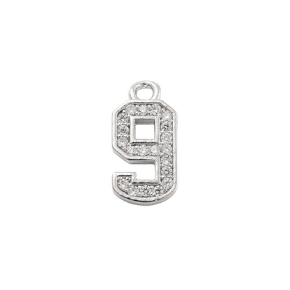 Front view of the Silver Pave Number Charm | Number Charm | Nine