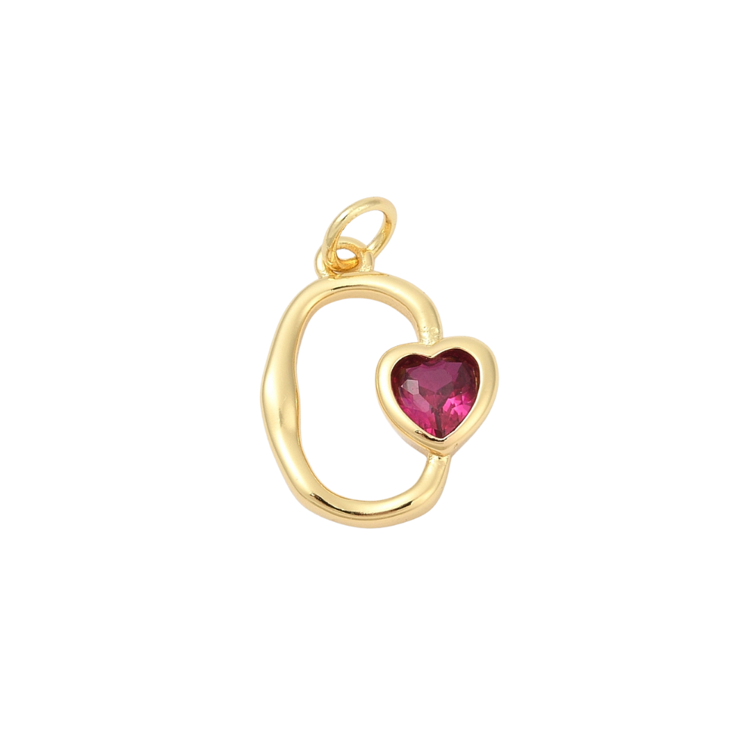 Gold Colette Red Cubic Zirconia Heart Charm