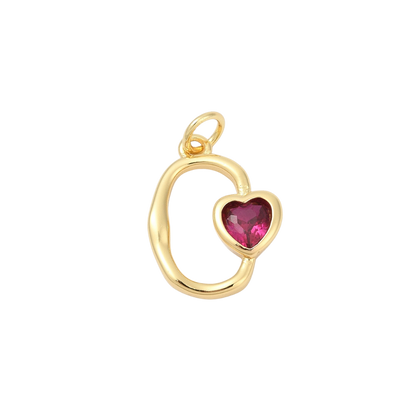Transparent front view Gold Colette Red Cubic Zirconia Heart Charm