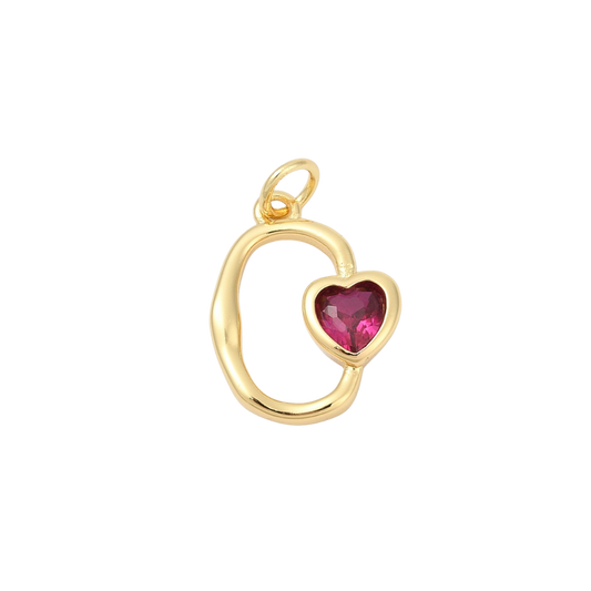 Gold Colette Red Cubic Zirconia Heart Charm