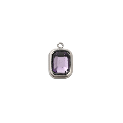 Silver Rectangle Purple Gemstone Charm - Waterproof Stainless Steel