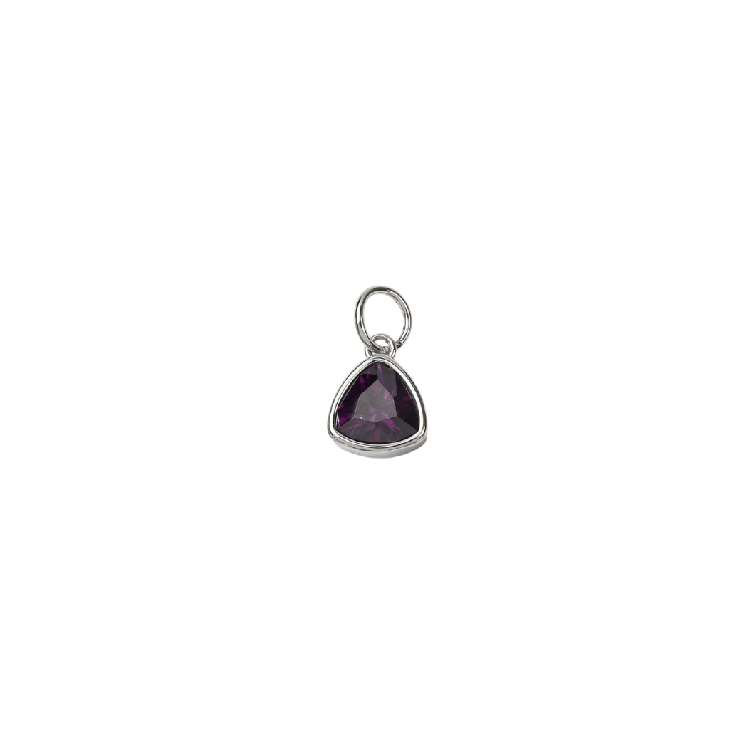 Silver Deep Purple Triangle Gemstone Charm  on transparent background 