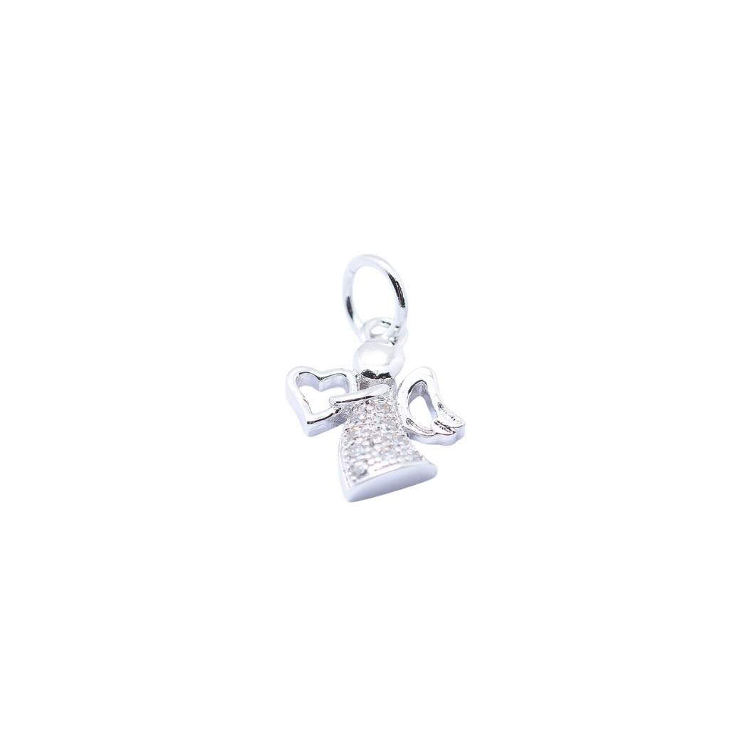 Front view of the Silver Guardian Angel with Cubic Zirconia Heart Charm