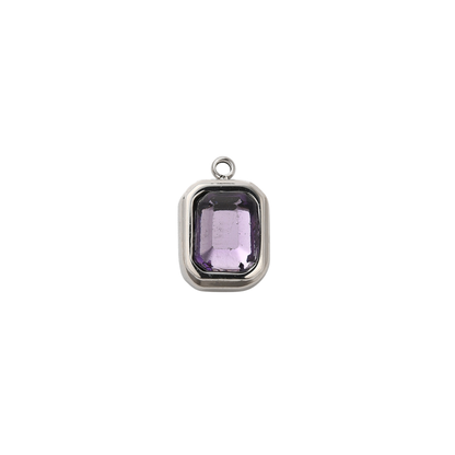 Silver Rectangle Purple Gemstone Charm - Waterproof Stainless Steel