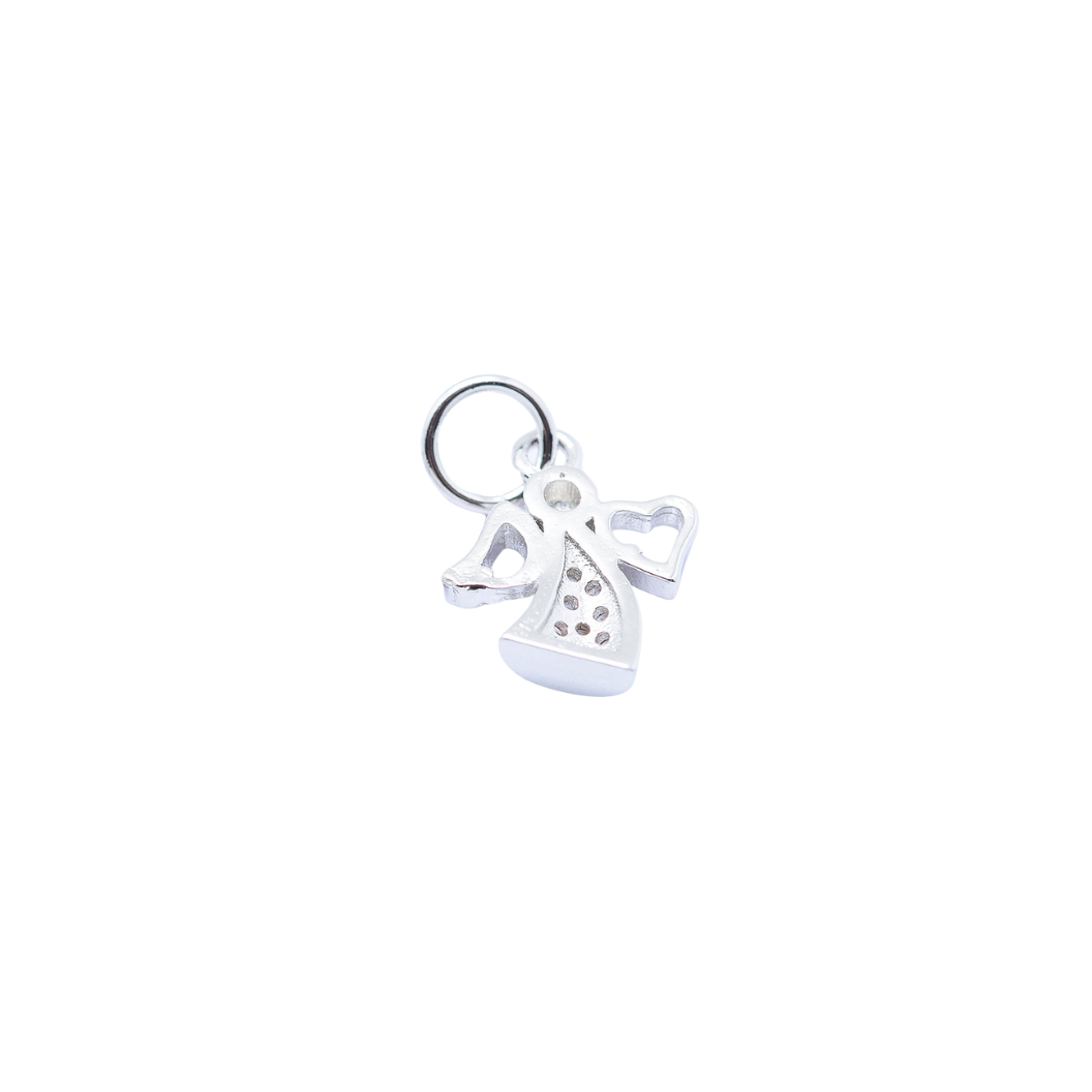 Back view of the Silver Guardian Angel with Cubic Zirconia Heart Charm