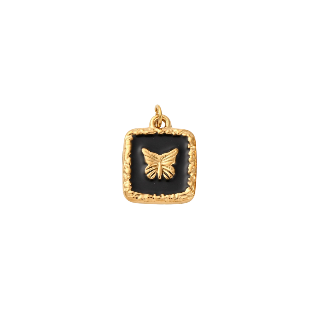 Gold Midnight Framed Butterfly Charm | Waterproof Stainless Steel on transparent background 