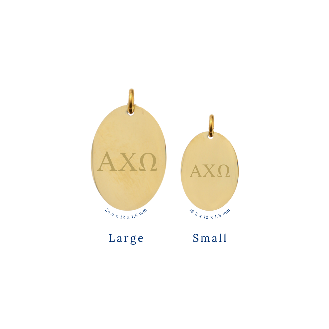 Alpha Chi Omega Small Gold Oval Charm - Horizontal Greek Letters | Waterproof, Hypoallergenic & Tarnish Resistant