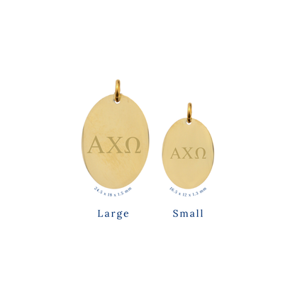 Alpha Chi Omega Small Gold Oval Charm - Horizontal Greek Letters | Waterproof, Hypoallergenic & Tarnish Resistant