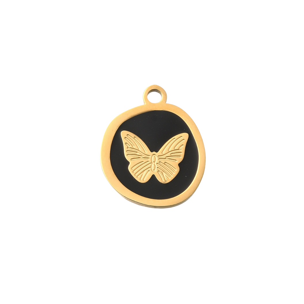 Gold butterfly pendant on a black background