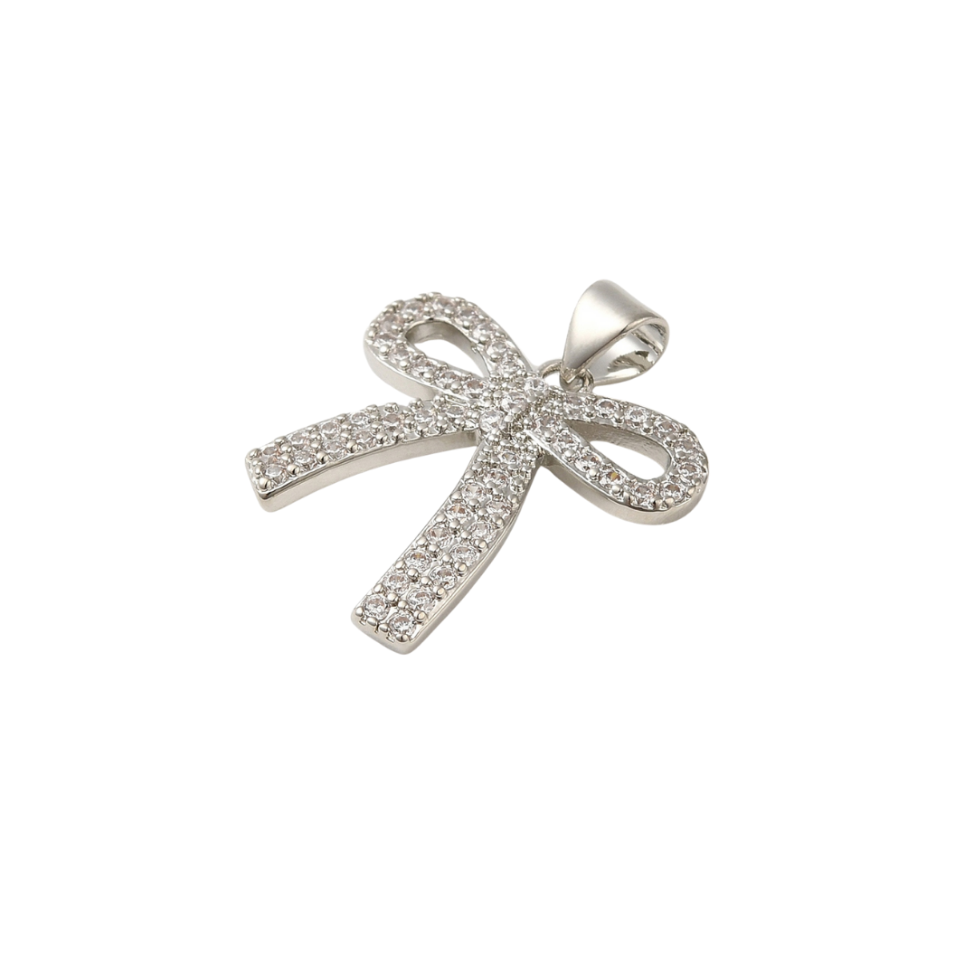 Silver Sparkle Cubic Zirconia Bowknot