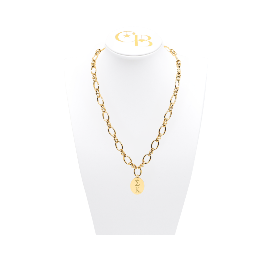 Sigma Kappa Evermore Necklace with Large Gold Oval Charm | Waterproof, Hypoallergenic & Tarnish Resistant