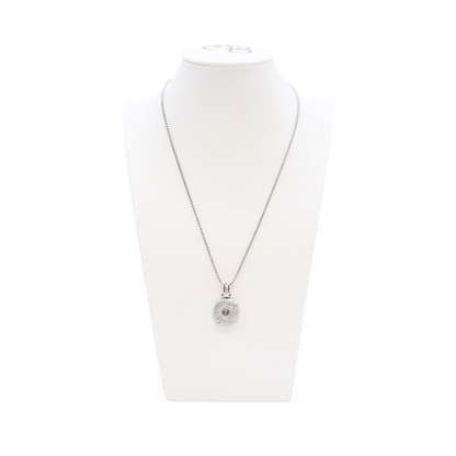 Front view of the Silver Rhinestone Bubble Letter Necklace | Letter O
