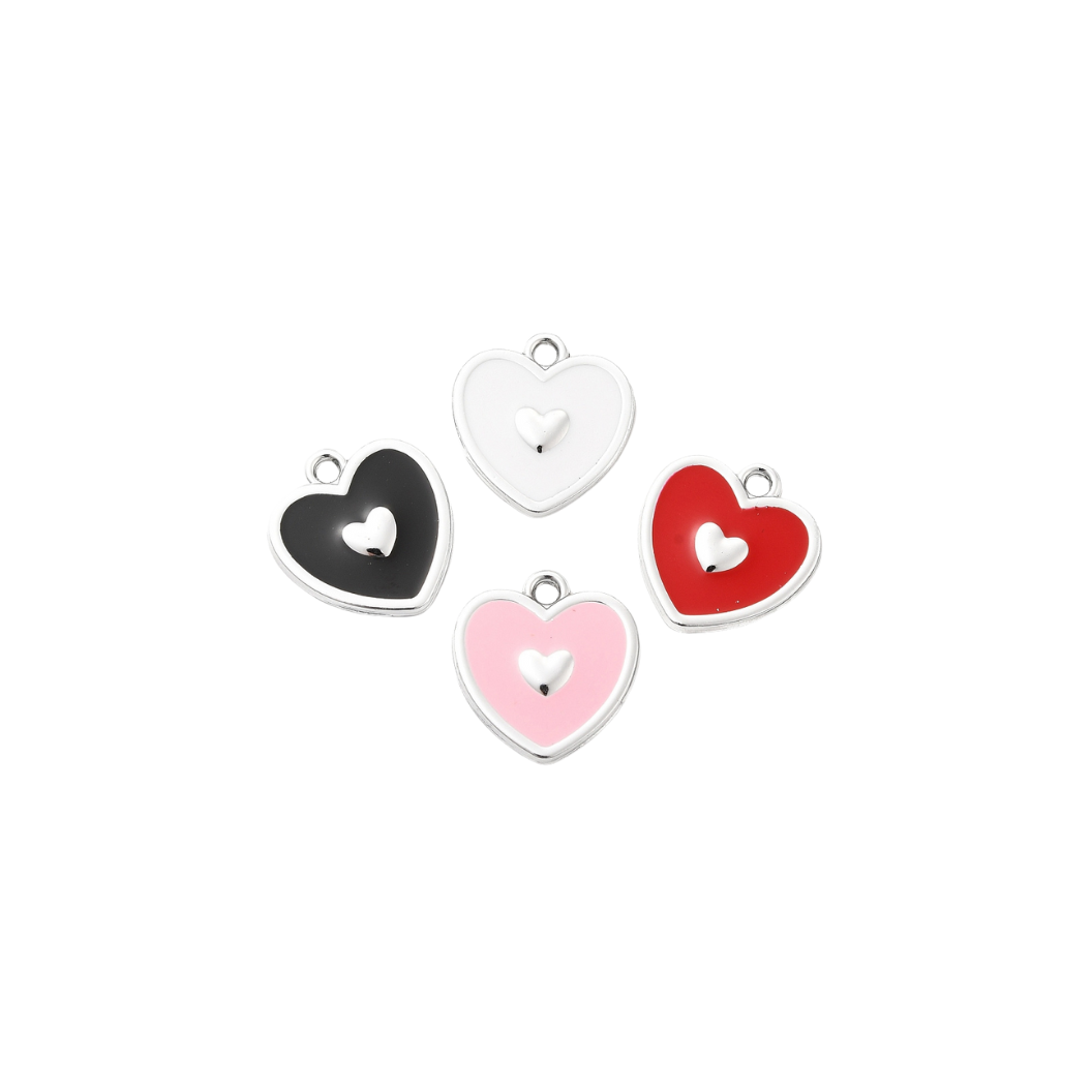 Front of four Silver Heart on Heart Charm | Assorted