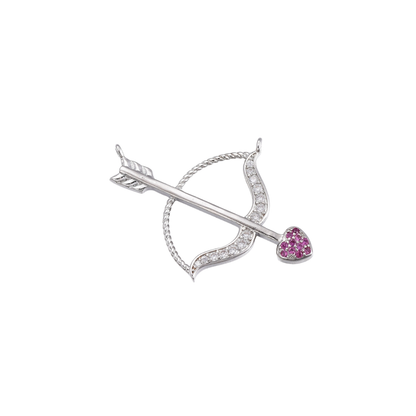 Front view of the Silver Cupid Bow & Arrow with Cubic Zirconia Charm