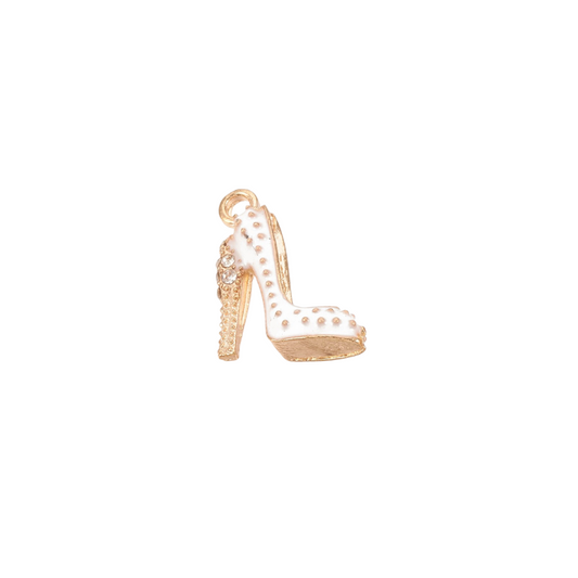 Gold high-heeled shoe charm on a white background
