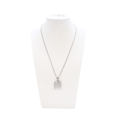 Front view of the Silver Rhinestone Bubble Letter Necklace | Letter N