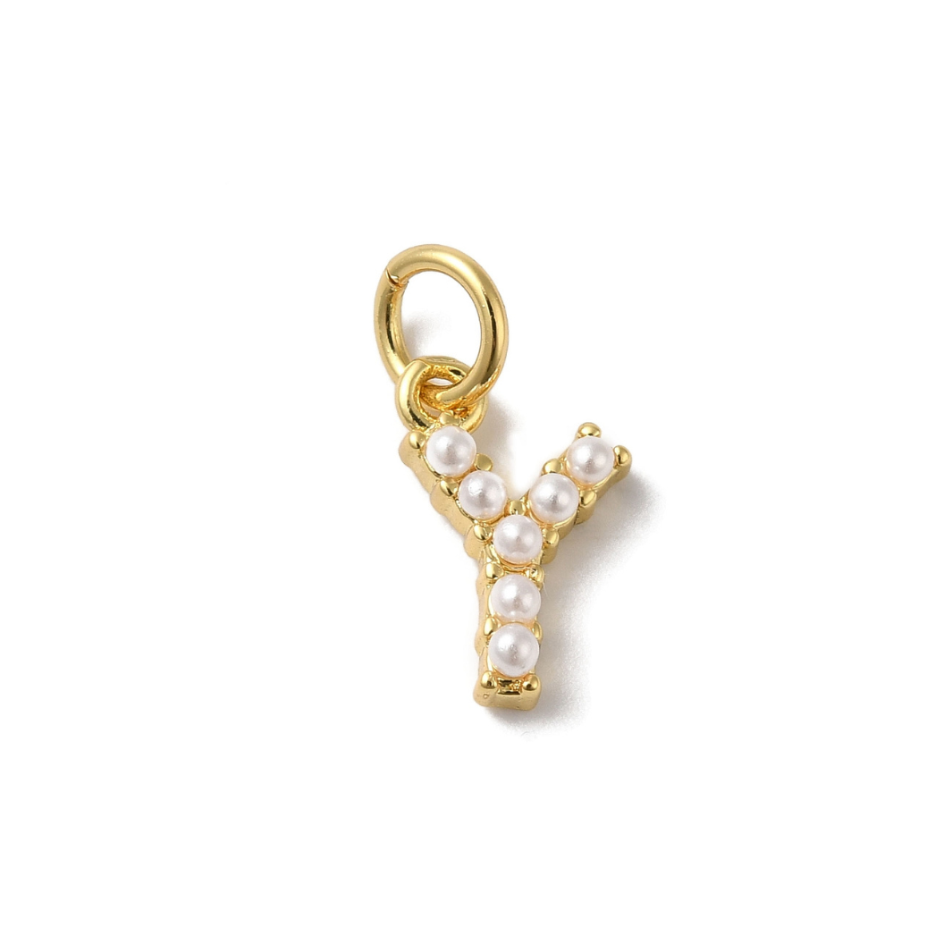 Gold Large Pearl Initial Charm - "Y"