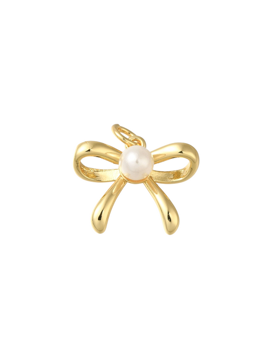 Gold Bow with Pearl Knot Charm