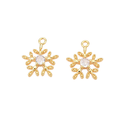 Front of two Gold Milgrain Snowflake Charm
