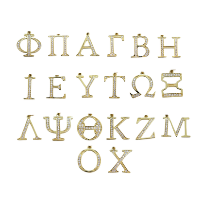 Front view of the Gold Cubic Zirconia Greek Life Charms
