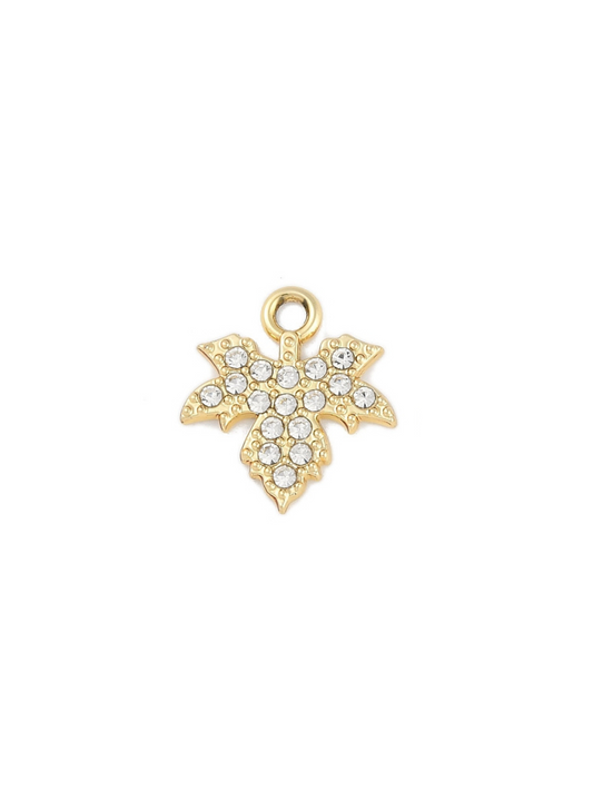 Gold Rhinestone Leaf Charm