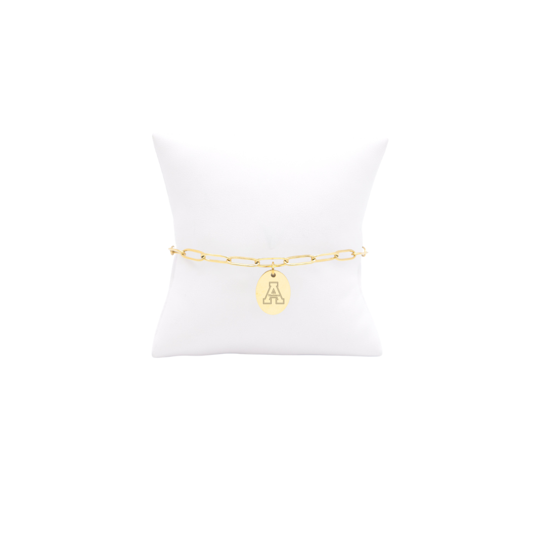 Appalachian State University Storyline Bracelet with Small Gold Oval Charm | Waterproof, Hypoallergenic & Tarnish Resistant