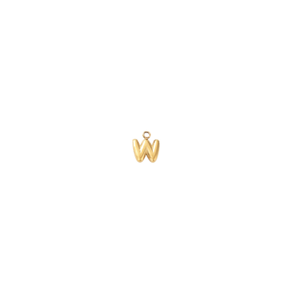 Gold pendant with 'W' design on a white background