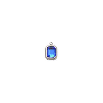 Silver Rectangle Navy Blue Gemstone Charm - Waterproof Stainless Steel