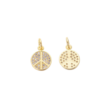 Front and back view of the Gold Peace Sign with Cubic Zirconia Charm