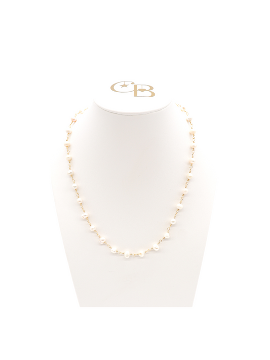 Gold Beth Pearl Charm Necklace | 16 inch