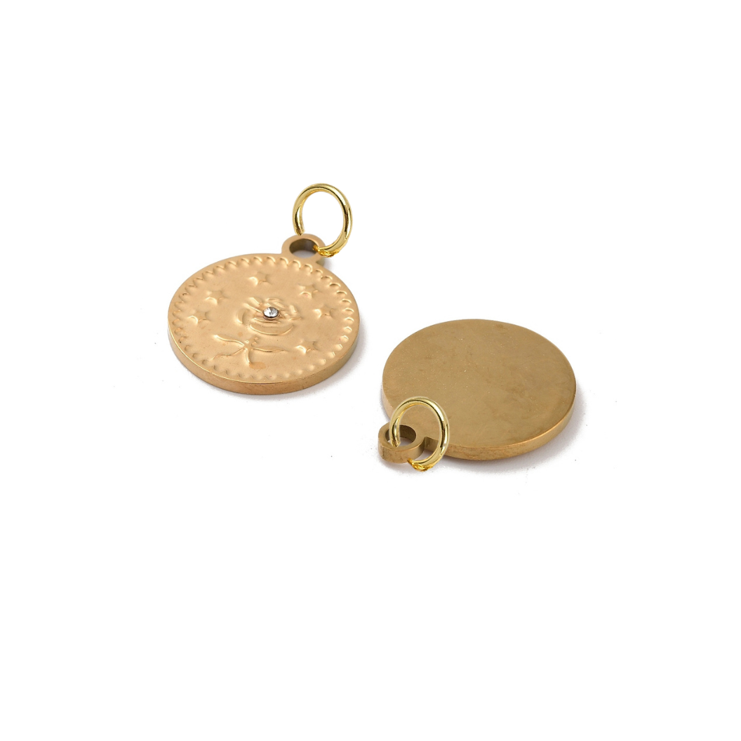 Gold Blushing Rose Medallion Charm